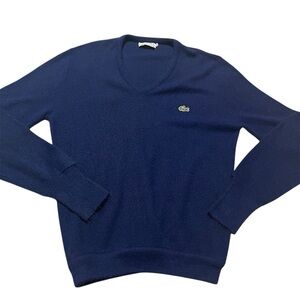 Vintage 1960s Lacoste Izod Mens Deep Blue V-Neck Alligator Sweater Size Medium